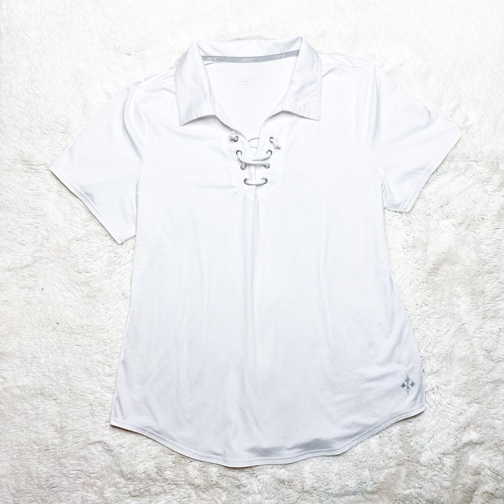 [NWOT] JoFit Lace Up Short Sleeve Tie Front Polo | Large